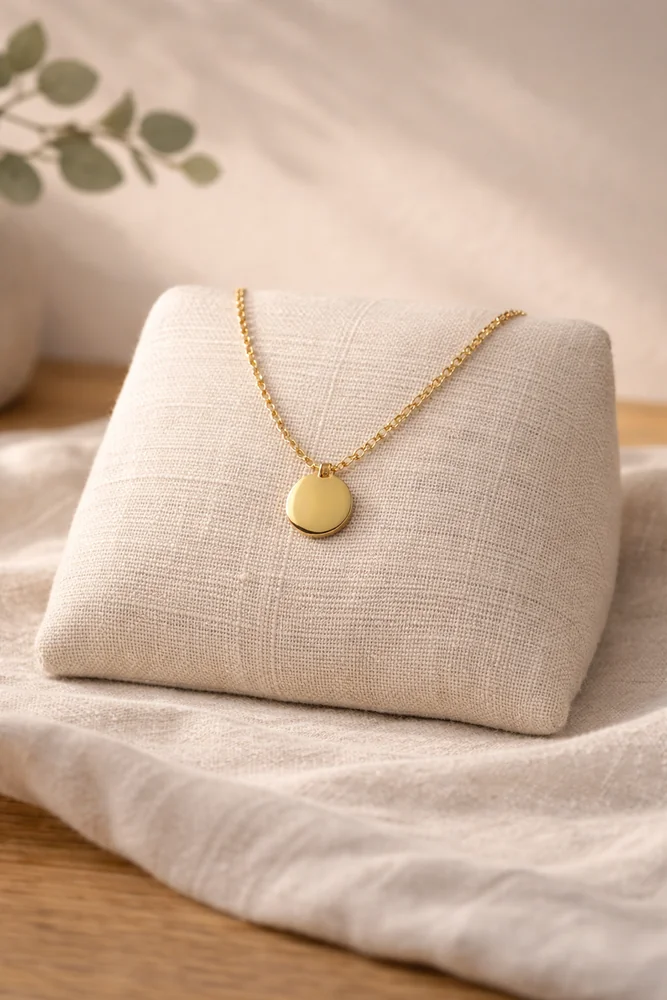 Gold round memorial necklace
