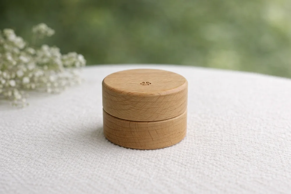 Light wood circle token urn