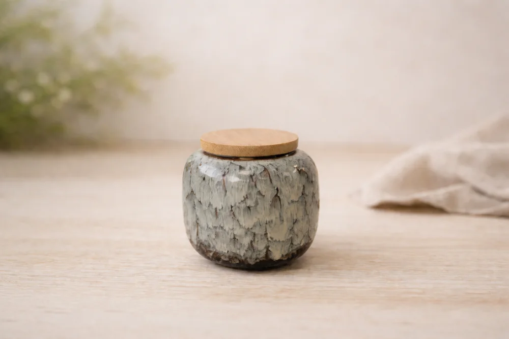 White and black ceramic urn
